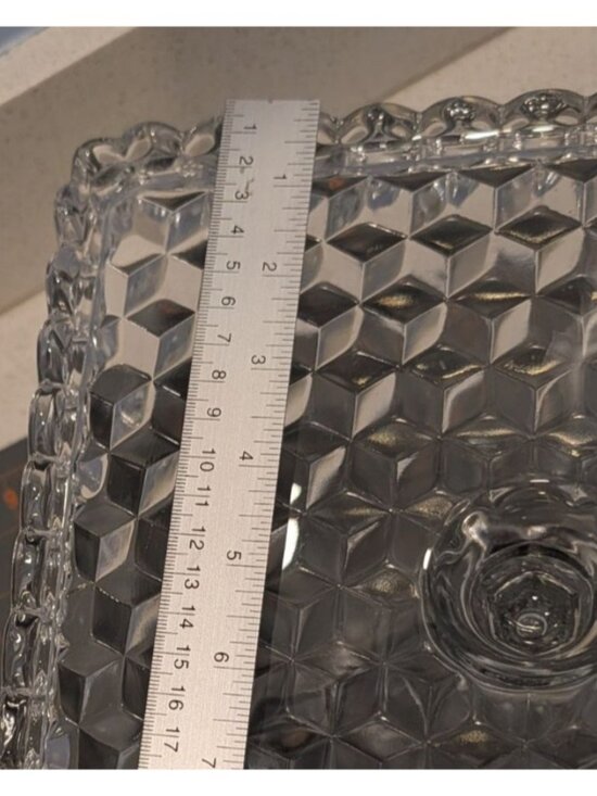 Vintage Fostoria American Clear Glass Square Cake Stand Cubist Pattern Rum Well - Picture 6 of 16